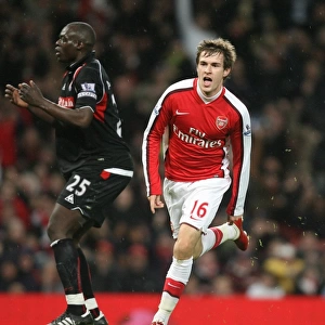 Aaron Ramsey celebrates scoring the 2nd Arsenal goal. Arsenal 2: 0 Stoke City