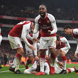 Alexis Lacazette Celebrates Shkodran Mustafi's Goal: Arsenal vs. Tottenham, Premier League 2017-18