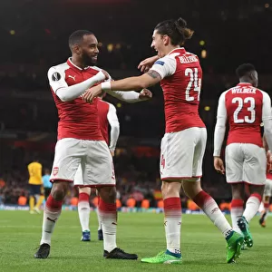 Alexis Lacazette and Hector Bellerin Celebrate Arsenal's Goal Against Atletico Madrid in Europa League Semi-Final