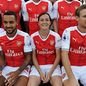Arsenal 1st Team Squad: United in Purpose - Theo Walcott, Nacho Monreal, and Natalia Pablos Sanchon at 2016-17 Photocall