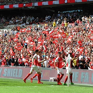 Arsenal Celebrate Oxlade-Chamberlain's Goal: Community Shield Victory over Chelsea (2015)