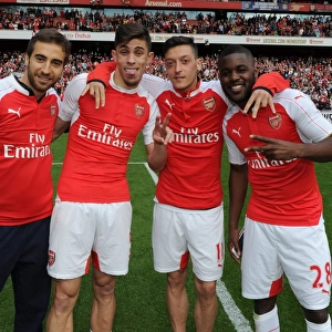 Arsenal Celebrate Victory: Flamini, Gabriel, Ozil, and Campbell Reunite (2015-16)