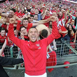 Arsenal FC: Lukas Podolski and Fans Celebrate FA Cup Victory at Wembley Stadium