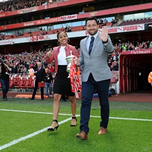 Arsenal Ladies Celebrate FA Cup Victory at Arsenal vs. Aston Villa (2015-16): Pedro Martinez Losa and Alex Scott with the FA Cup Trophy during Half Time