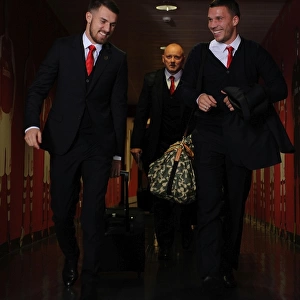 Arsenal Players Aaron Ramsey and Lukas Podolski in the Tunnel Before Arsenal v Manchester United (2014-15)
