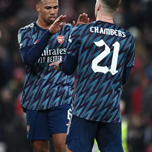Arsenal Players Gabriel Magalhaes and Calum Chambers After Carabao Cup Semi-Final First Leg vs Liverpool