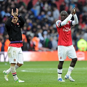 Arsenal Players Jack Wilshere and Bacary Sagna Celebrate with Fans after Victory over Queens Park Rangers