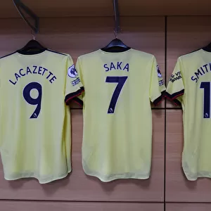 Arsenal Players Shirts in the Changing Room Before Aston Villa vs Arsenal, Premier League 2021-22
