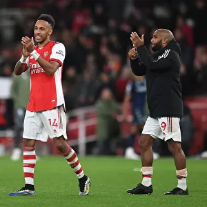 Arsenal Stars Aubameyang and Lacazette Celebrate with Fans after Victory over Aston Villa