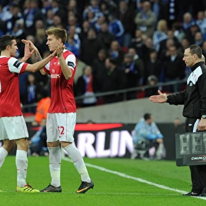 Arsenal substitute Nicklas Bendtner comes on the field for the injured Robin van Persie