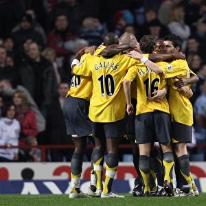 The Arsenal team celebrate after the match