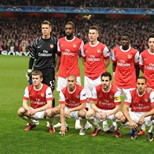 The Arsenal team line up before the match. Arsenal 2: 1 Barcelona, UEFA Champions League