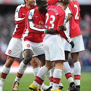 Arsenal Triumph: Arshavin, Eboue, Eduardo, Diaby, and Walcott Celebrate 3-1 Victory Over Burnley