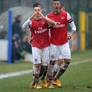 Arsenal U19: Yennaris and Angha Celebrate Goal Against Inter Milan U19 in NextGen Series, Milan 2013