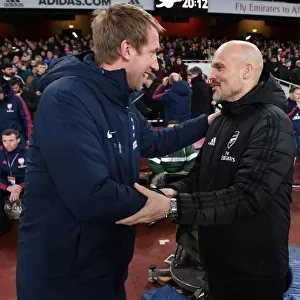 Arsenal vs Brighton: Pre-Match Greeting between Interim Coaches Mikel Arteta and Graham Potter (December 2019)