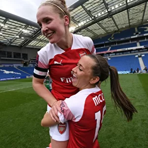 Arsenal Women Celebrate League Victory: Kim Little and Katie McCabe Rejoice after Winning FA WSL Title against Brighton & Hove Albion