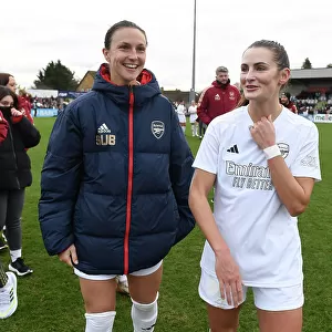 Arsenal Women and Watford Women Face Off in Women's FA Cup Fourth Round: Lotte Wubben-Moy and Emily Fox Celebrate after Hard-Fought Match at Meadow Park
