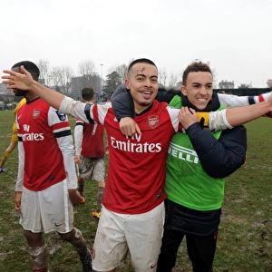 Arsenal Young Stars: Ormonde-Ottewill, Yennaris, and Akpom Celebrate Victory over Inter Milan U19 in NextGen Series