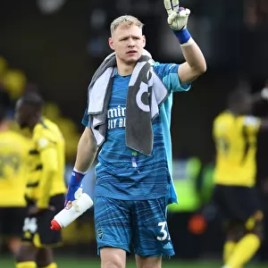 Arsenal's Aaron Ramsdale Celebrates with Fans: Victory at Watford, Premier League 2021-22