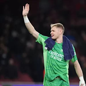 Arsenal's Aaron Ramsdale Celebrates Victory over West Ham United with Fans (2021-22)