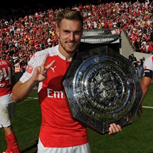 Arsenal's Aaron Ramsey Celebrates FA Community Shield Victory over Chelsea