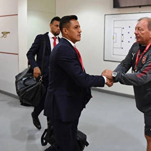 Arsenal's Alexis Sanchez and Vic Akers in the Changing Room Before Arsenal v AFC Bournemouth, 2017-18