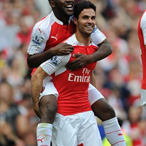Arsenal's Arteta and Campbell Celebrate Goals Against Aston Villa (2015-16)