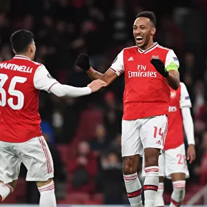 Arsenal's Aubameyang and Martinelli Celebrate Goal in Europa League Clash vs Eintracht Frankfurt