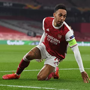 Arsenal's Aubameyang Plays in Empty Emirates Stadium Against Olympiacos during Europa League Match Amid Pandemic