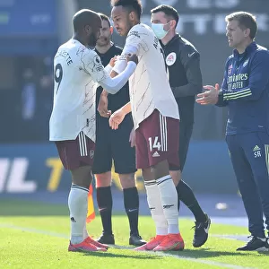 Arsenal's Aubameyang Receives Captain's Armband from Lacazette in Empty Leicester Stadium (Leicester City vs Arsenal, 2021)