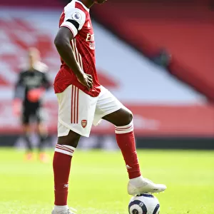 Arsenal's Bukayo Saka in Action against Fulham at Emptied Emirates Stadium (April 2021)