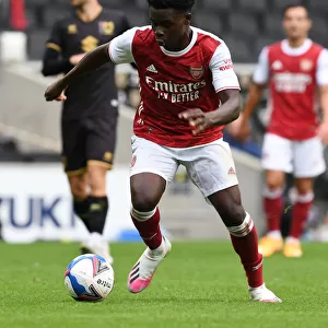 Arsenal's Bukayo Saka in Action against MK Dons during 2020-21 Pre-Season Friendly