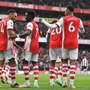 Arsenal's Bukayo Saka and Pierre-Emerick Aubameyang Celebrate First Goal vs. Newcastle United (Arsenal 1-0 Newcastle, 2021-22)