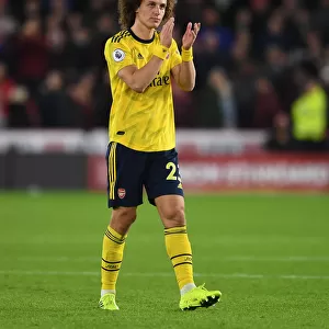 Arsenal's David Luiz Celebrates with Fans after Sheffield United Victory (2019-20)