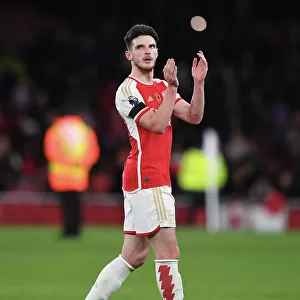 Arsenal's Declan Rice Celebrates with Fans after Arsenal v Burnley Victory (2023-24)