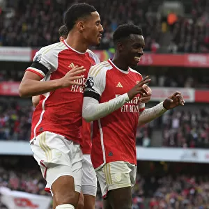Arsenal's Eddie Nketiah and William Saliba Celebrate Goals Against Sheffield United (2023-24)