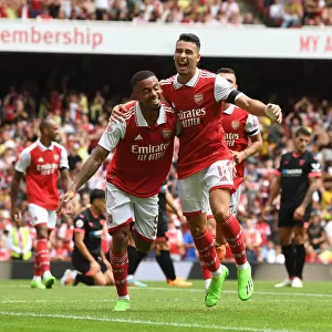 Arsenal's Five-Goal Rampage: Jesus and Martinelli Celebrate against Sevilla (Emirates Cup 2022)