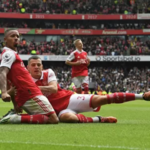 Arsenal's Gabriel Jesus and Granit Xhaka Celebrate Goals Against Tottenham in 2022-23 Premier League