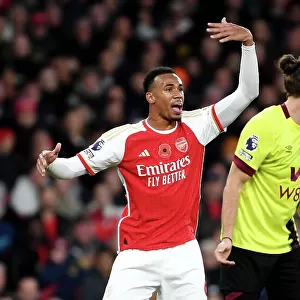 Arsenal's Gabriel Reacts During Arsenal vs Burnley Premier League Clash (2023-24)