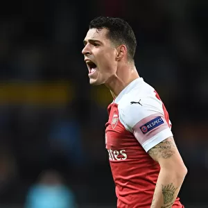 Arsenal's Granit Xhaka in Action against BATE Borisov in UEFA Europa League Round of 32 First Leg