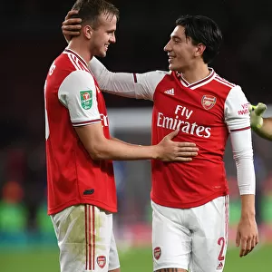 Arsenal's Holding and Bellerin: Carabao Cup Victory Celebration