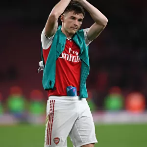 Arsenal's Kieran Tierney Reacts After Carabao Cup Victory Over Nottingham Forest