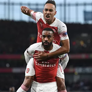 Arsenal's Lacazette and Aubameyang Celebrate Goals in Europa League Semi-Final vs Valencia