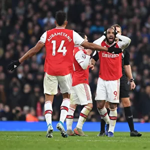 Arsenal's Lacazette and Aubameyang Protest Referee Decision During Arsenal v Chelsea Clash