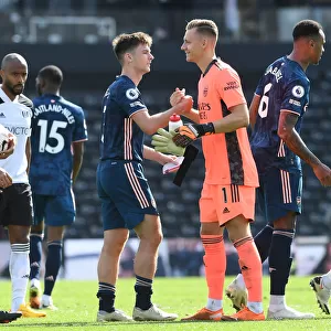 Arsenal's Leno and Tierney Celebrate Victory Over Fulham in 2020-21 Premier League