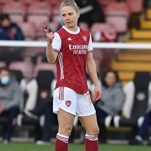 Arsenal's Leonie Maier in Action: Arsenal Women vs. Everton Women, FA WSL Clash at Meadow Park