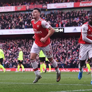 Arsenal's Martinelli and Pepe Celebrate Goal Against Sheffield United, Premier League 2019-20