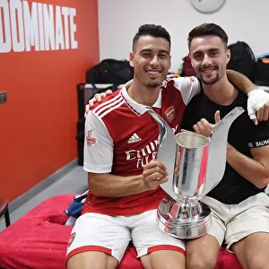 Arsenal's Martinelli and Vieira Lift Emirates Cup after Arsenal vs Sevilla Friendly