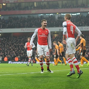 Arsenal's Per Mertesacker and Calum Chambers Celebrate Goal in FA Cup Third Round against Hull City