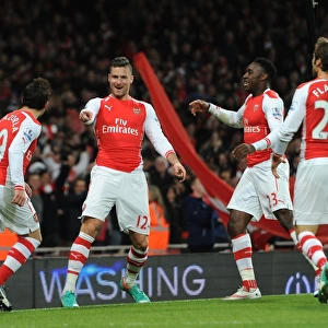 Arsenal's Olivier Giroud Scores First Goal vs. Newcastle United, Celebrates with Team